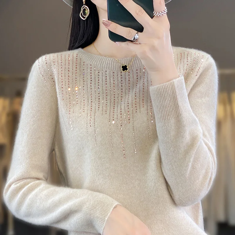 Women Sweater Thick Warm Long Sleeve O-neck Sequined Pullovers Autumn Winter Soft Bottoming Shirt Jumper Fashion Korean Knitwear - Image 3
