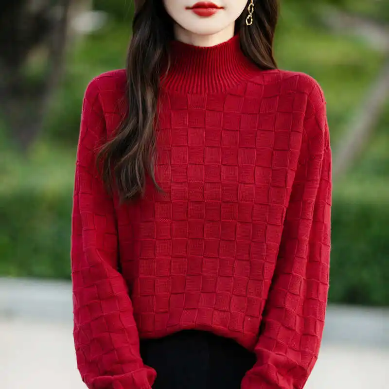 Women Sweater Mock Neck Korean Fashion Loose Pullovers Solid Long Sleeve Undershirt Warm Autumn Winter Warm Jumpers Knitwears - Image 6