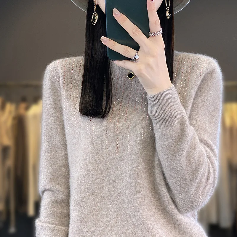 Women Sweater Thick Warm Long Sleeve O-neck Sequined Pullovers Autumn Winter Soft Bottoming Shirt Jumper Fashion Korean Knitwear - Image 2