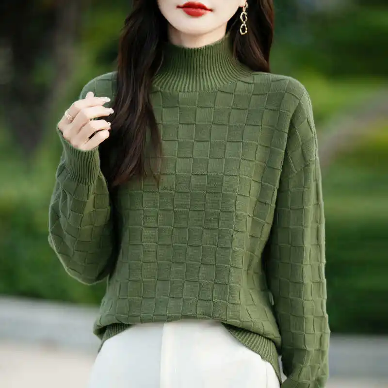 Women Sweater Mock Neck Korean Fashion Loose Pullovers Solid Long Sleeve Undershirt Warm Autumn Winter Warm Jumpers Knitwears